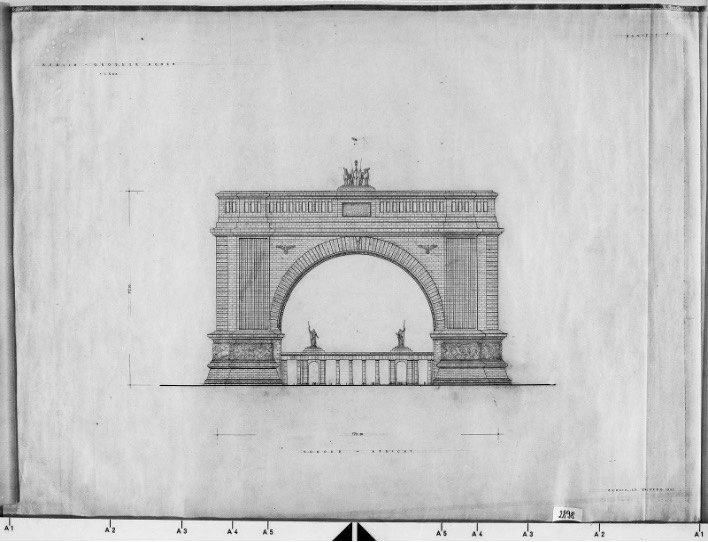 Sketch of Triumphal Arch by Albert Speer based on Hitler’s drawings.